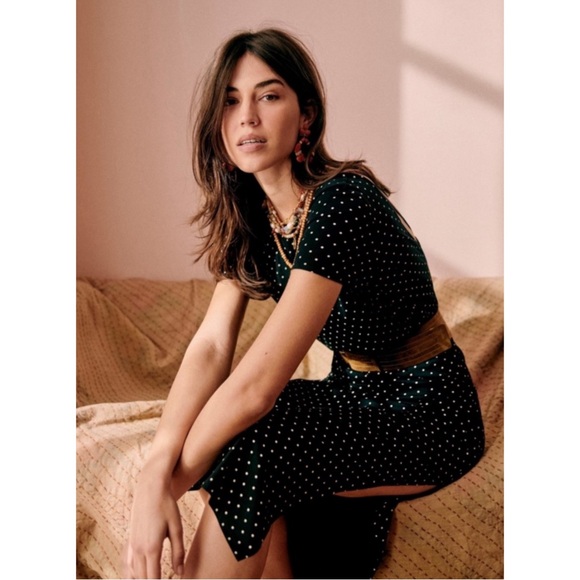 SEZANE Black & White Polka Dot Printed Open Back Organic Cotton Luce Midi Dress - Picture 3 of 14